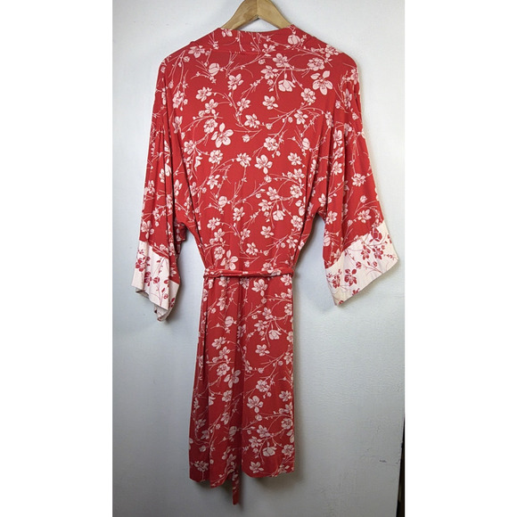 Soma women's robe floral knee length tie rayon blend soft red cool nights - Picture 6 of 10